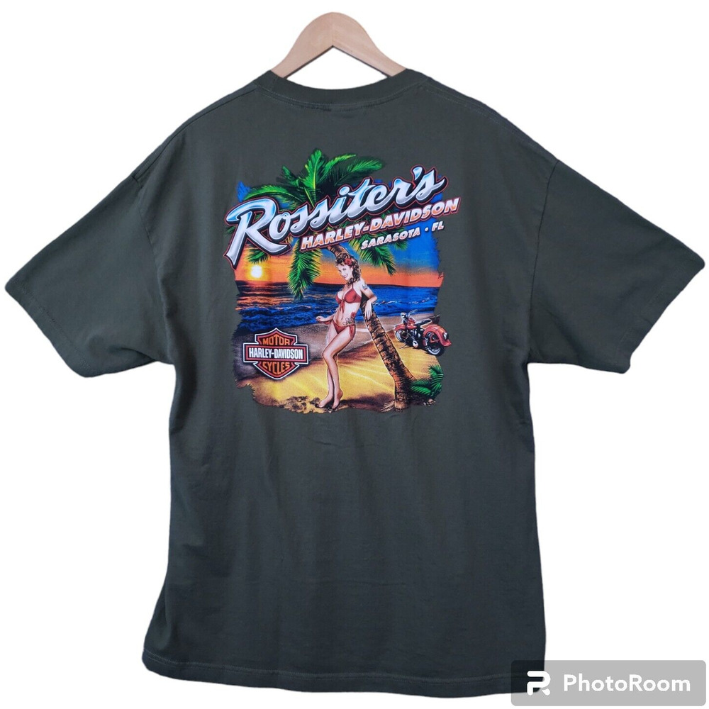 Harley-Davidson Rossiter’s Sarasota FL Graphic T-Shirt Men’s XL OD Green EUC